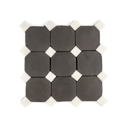 Octagon Black Terracotta 4" & Bouchon White Marble Bundle | Octadot Checkerboard-Main Inventory-All Products,Checkerboard,Terracotta-Riad Tile