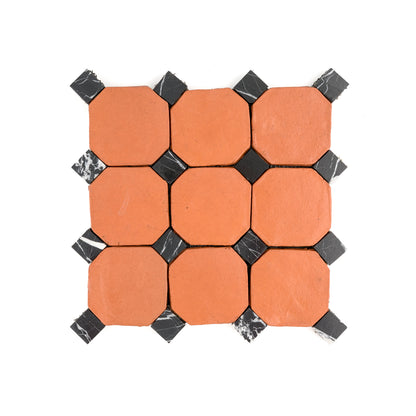 Octagon Red Terracotta 4" & Bouchon Black Marble Bundle | Octadot Checkerboard-Main Inventory-All Products,Checkerboard,Terracotta-Riad Tile
