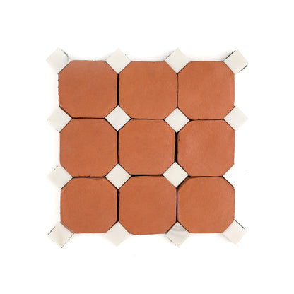 Octagon Red Terracotta 4" & Bouchon White Marble Bundle | Octadot Checkerboard-Main Inventory-All Products,Checkerboard,Terracotta-Riad Tile