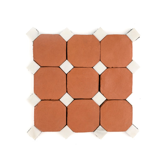 Octagon Red Terracotta 4" & Bouchon White Marble Bundle | Octadot Checkerboard-Main Inventory-All Products,Checkerboard,Terracotta-Riad Tile