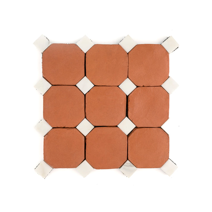 Octagon Red Terracotta 4" & Bouchon White Marble Bundle | Octadot Checkerboard-Main Inventory-All Products,Checkerboard,Terracotta-Riad Tile