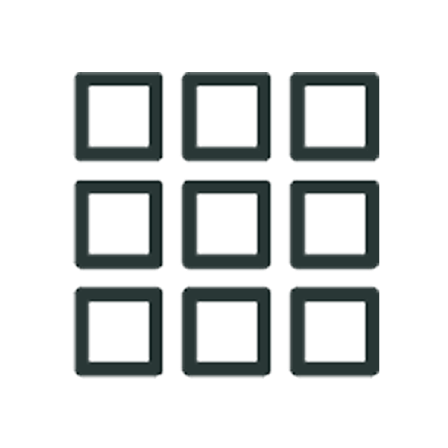 A 3x3 grid of dark gray square frames on a solid white background. This is showing the thousand of possibilities our ceramic assortment has to choose from between color, size, and finish.