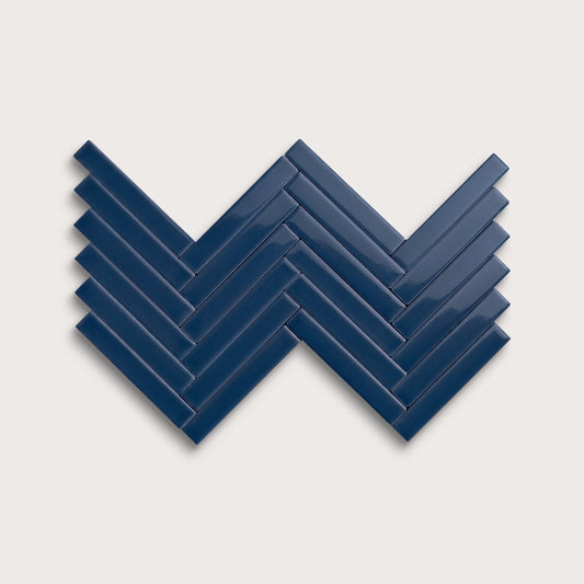 Abyss ceramic tile, 1 by 6 inch herringbone mosaic, gloss finish