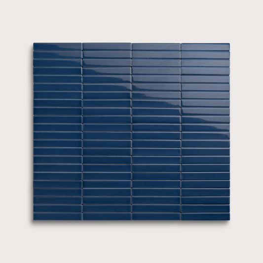 Abyss ceramic tile, 1 by 6 inch stacked mosaic, gloss finish