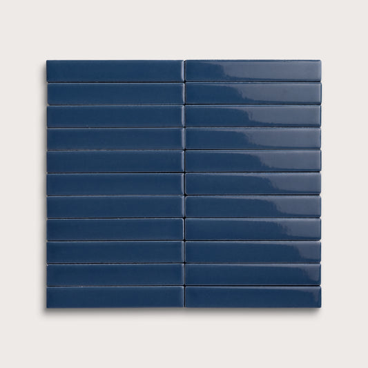 Abyss ceramic tile, 1 by 6 inch stacked mosaic, gloss finish