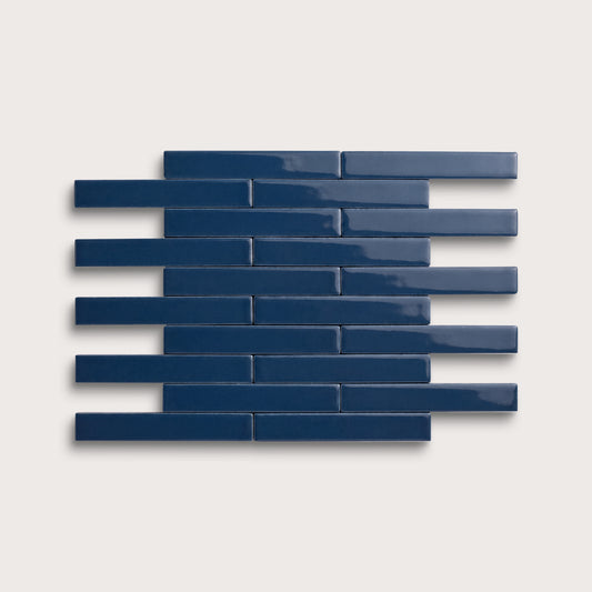 Abyss ceramic tile, 1 by 6 inch subway mosaic, gloss finish