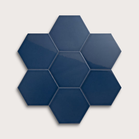 Abyss ceramic tile, 8 inch hex, gloss finish