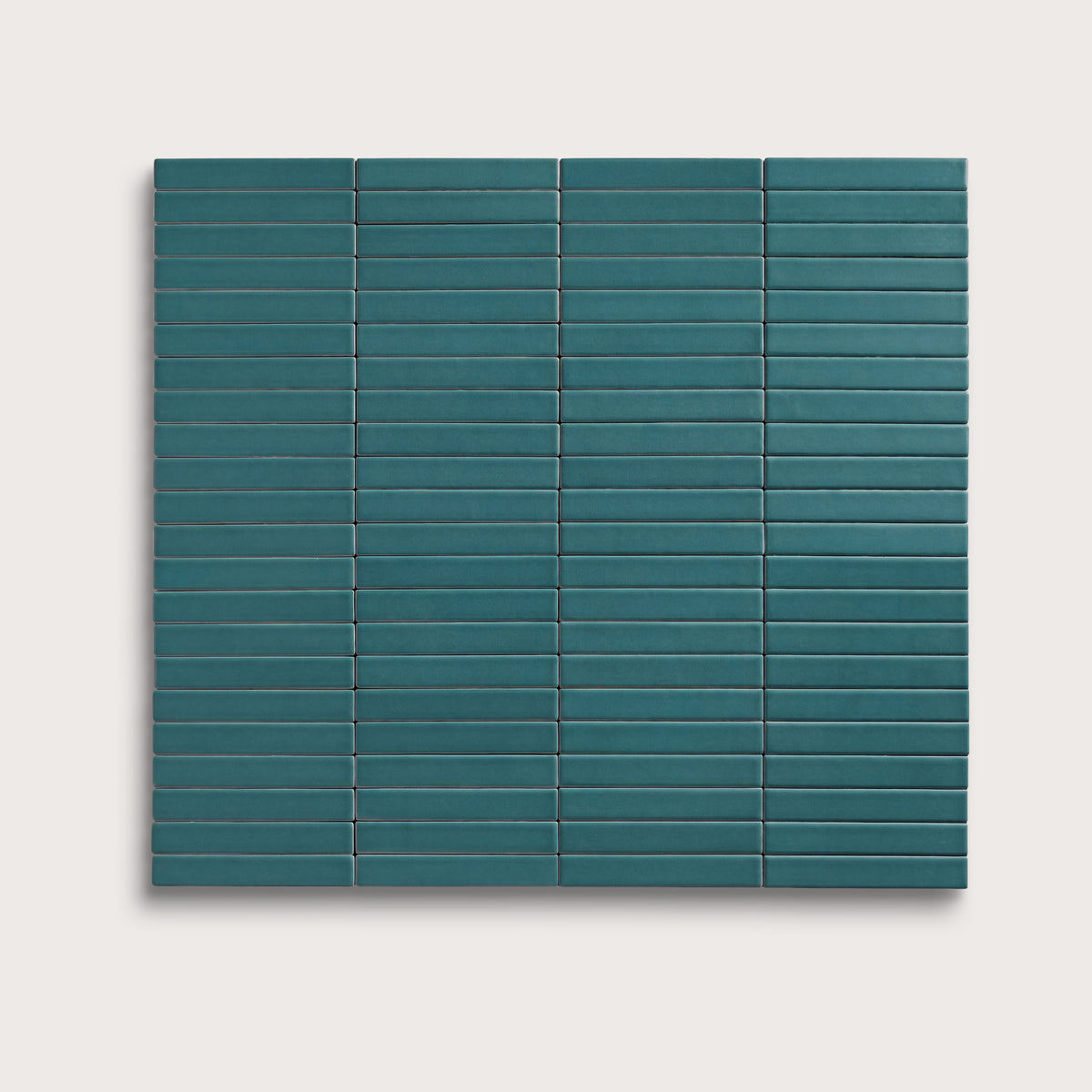Aegean Blue ceramic tile, 1 by 6 inch stacked mosaic, matte finish