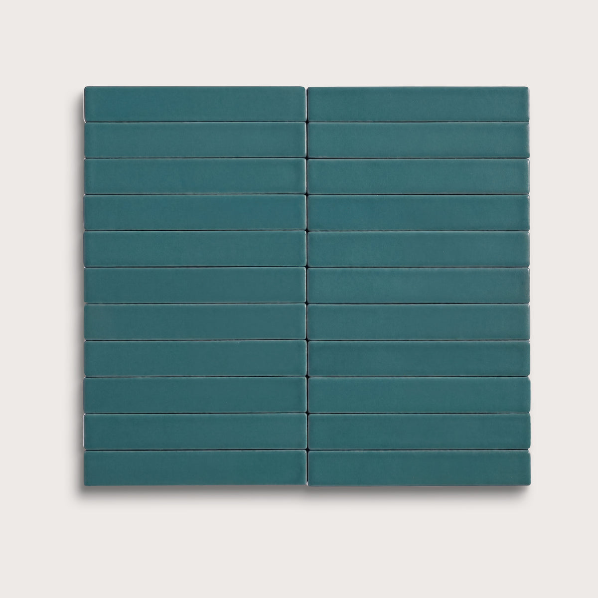 Aegean Blue ceramic tile, 1 by 6 inch stacked mosaic, matte finish