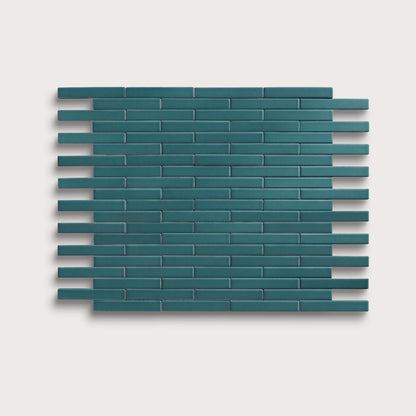 Aegean Blue ceramic tile, 1 by 6 inch subway mosaic, matte finish