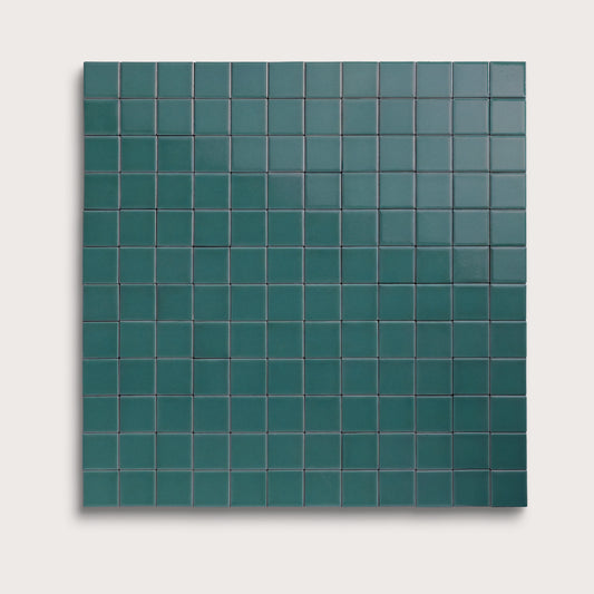 Aegean Blue ceramic tile, 2 by 2 inch mosaic, gloss finish