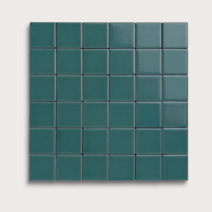 Aegean Blue ceramic tile, 2 by 2 inch mosaic, gloss finish