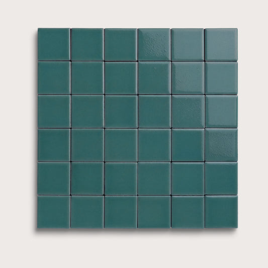 Aegean Blue ceramic tile, 2 by 2 inch mosaic, gloss finish
