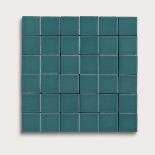 Aegean Blue ceramic tile, 2 by 2 inch mosaic, matte finish