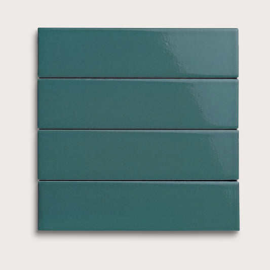 Aegean Blue ceramic tile, 2 by 8 inches, gloss finish