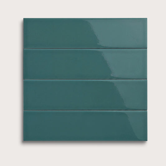 Aegean Blue ceramic tile, 3 by 12 inches, gloss finish