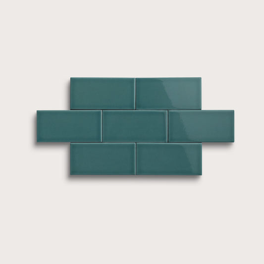 Aegean Blue ceramic tile, 3 by 6 inches, gloss finish