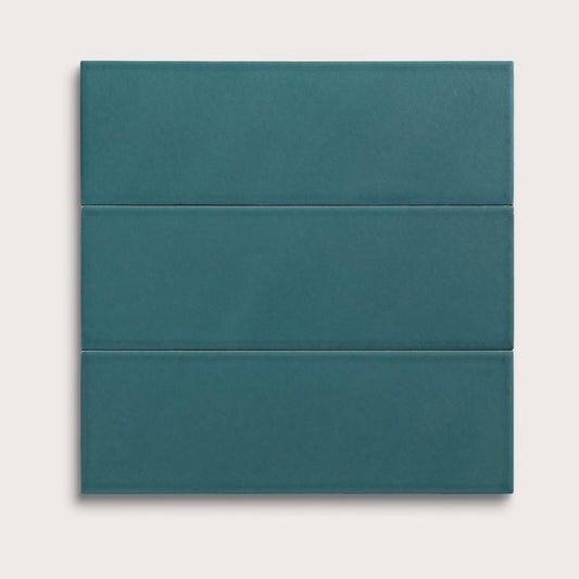 Aegean Blue ceramic tile, 4 by 12 inches, matte finish