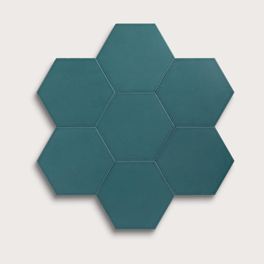 Aegean Blue ceramic tile, 8 inch hex, matte finish