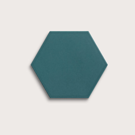 Aegean Blue ceramic tile, 8 inch hex, matte finish