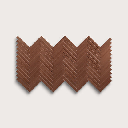 Amber ceramic tile, 1 by 6 inch herringbone mosaic, matte finish