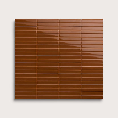 Amber ceramic tile, 1 by 6 inch stacked mosaic, gloss finish