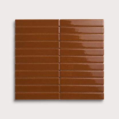 Amber ceramic tile, 1 by 6 inch stacked mosaic, gloss finish