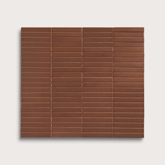 Amber ceramic tile, 1 by 6 inch stacked mosaic, matte finish