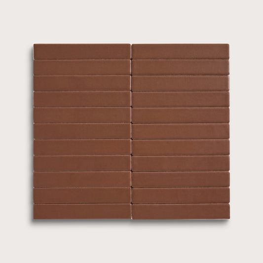 Amber ceramic tile, 1 by 6 inch stacked mosaic, matte finish
