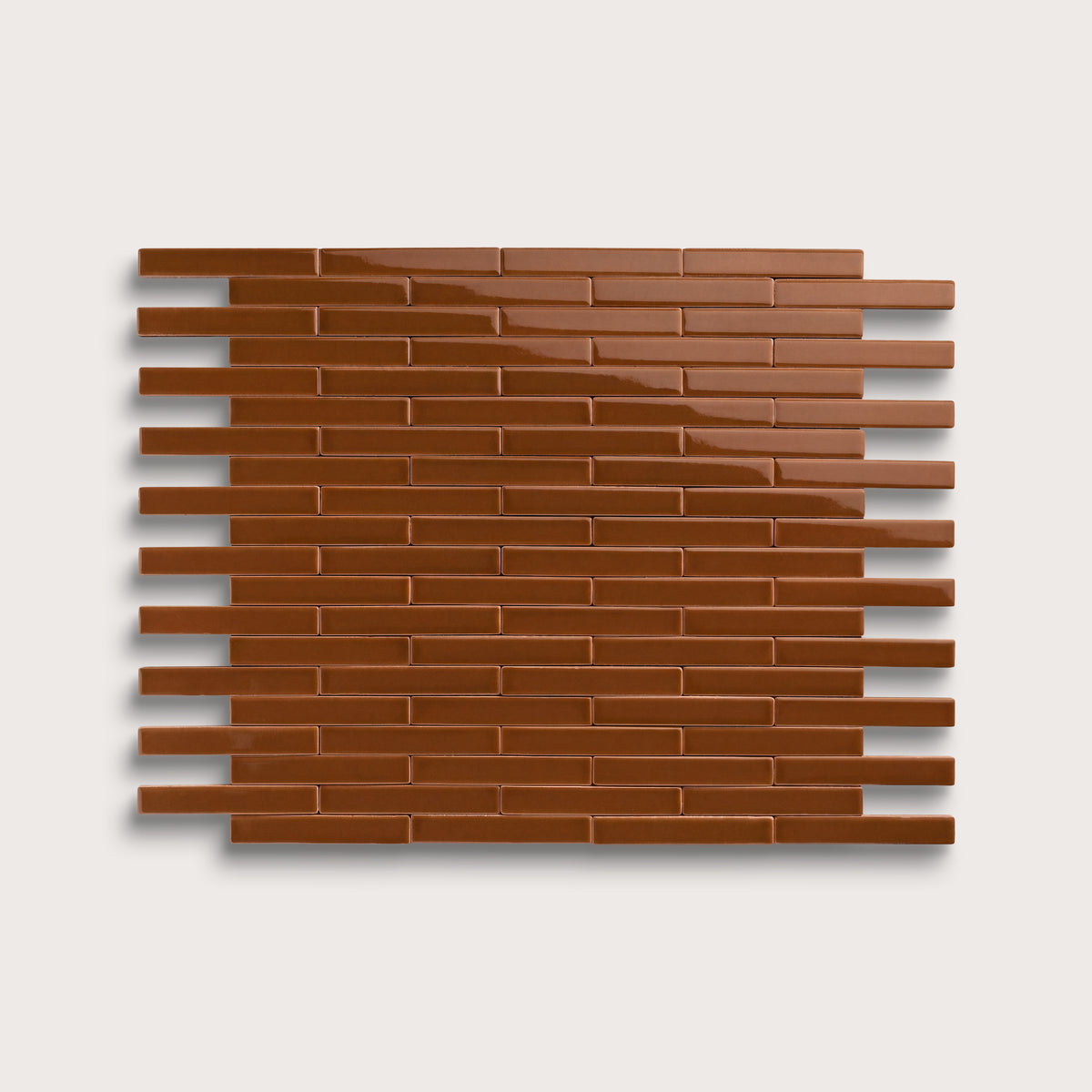 Amber ceramic tile, 1 by 6 inch subway mosaic, gloss finish