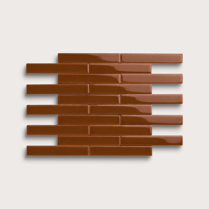 Amber ceramic tile, 1 by 6 inch subway mosaic, gloss finish