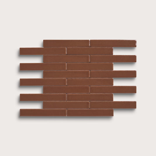 Amber ceramic tile, 1 by 6 inch subway mosaic, matte finish