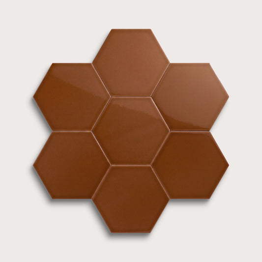 Amber ceramic tile, 8 inch hex, gloss finish