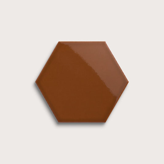 Amber ceramic tile, 8 inch hex, gloss finish