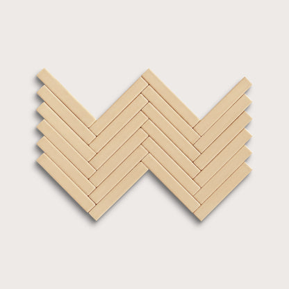 Bone ceramic tile, 1 by 6 inch herringbone mosaic, matte finish