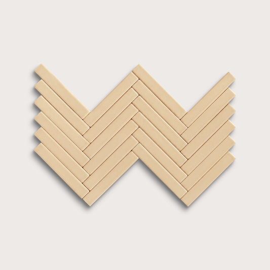 Bone ceramic tile, 1 by 6 inch herringbone mosaic, matte finish