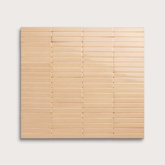 Bone ceramic tile, 1 by 6 inch stacked mosaic, gloss finish