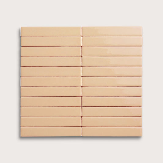 Bone ceramic tile, 1 by 6 inch stacked mosaic, gloss finish