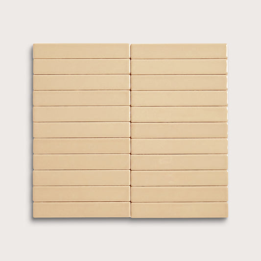 Bone ceramic tile, 1 by 6 inch stacked mosaic, matte finish