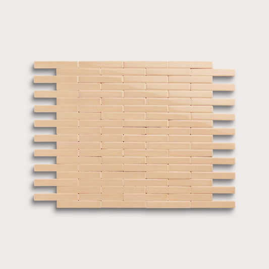 Bone ceramic tile, 1 by 6 inch subway mosaic, gloss finish