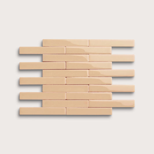 Bone ceramic tile, 1 by 6 inch subway mosaic, gloss finish