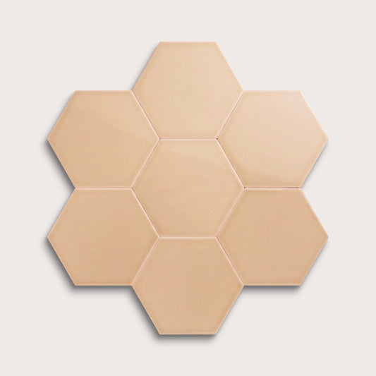 Bone ceramic tile, 8 inch hex, gloss finish