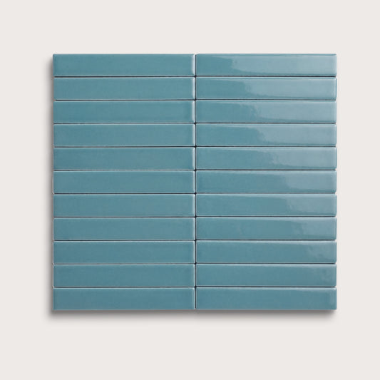 Blue Sky ceramic tile, 1 by 6 inch stacked mosaic, gloss finish