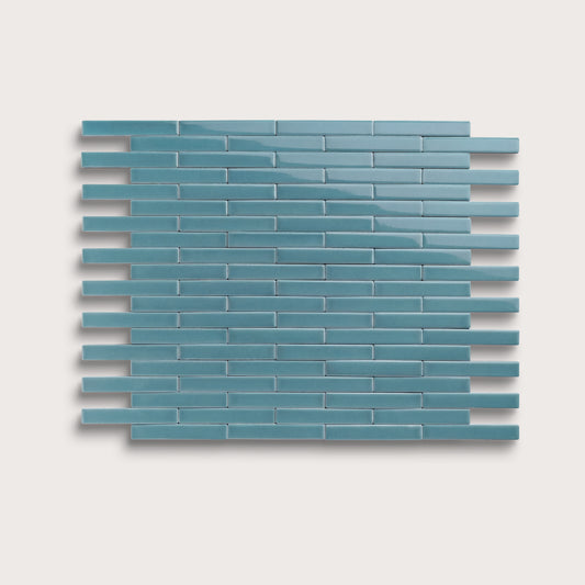 Blue Sky ceramic tile, 1 by 6 inch subway mosaic, gloss finish