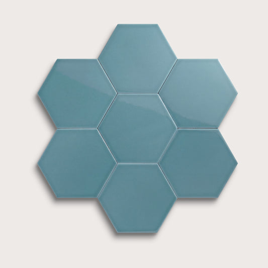 Blue Sky ceramic tile, 8 inch hex, gloss finish