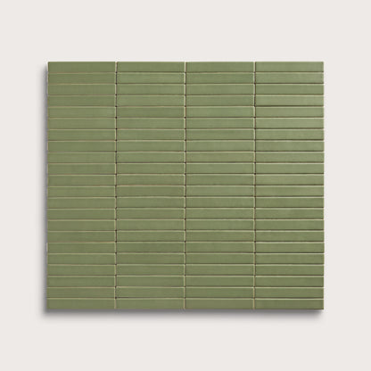 Cactus Green ceramic tile, 1 by 6 inch stacked mosaic, matte finish