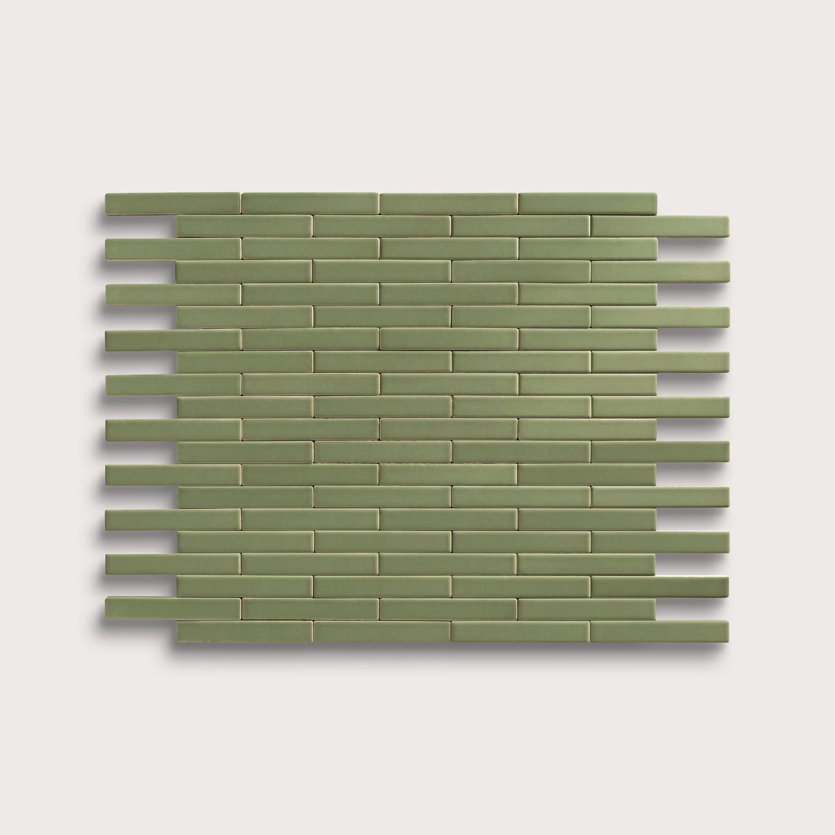 Cactus Green ceramic tile, 1 by 6 inch subway mosaic, matte finish
