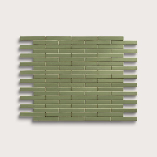 Cactus Green ceramic tile, 1 by 6 inch subway mosaic, matte finish