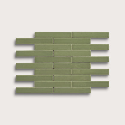Cactus Green ceramic tile, 1 by 6 inch subway mosaic, matte finish