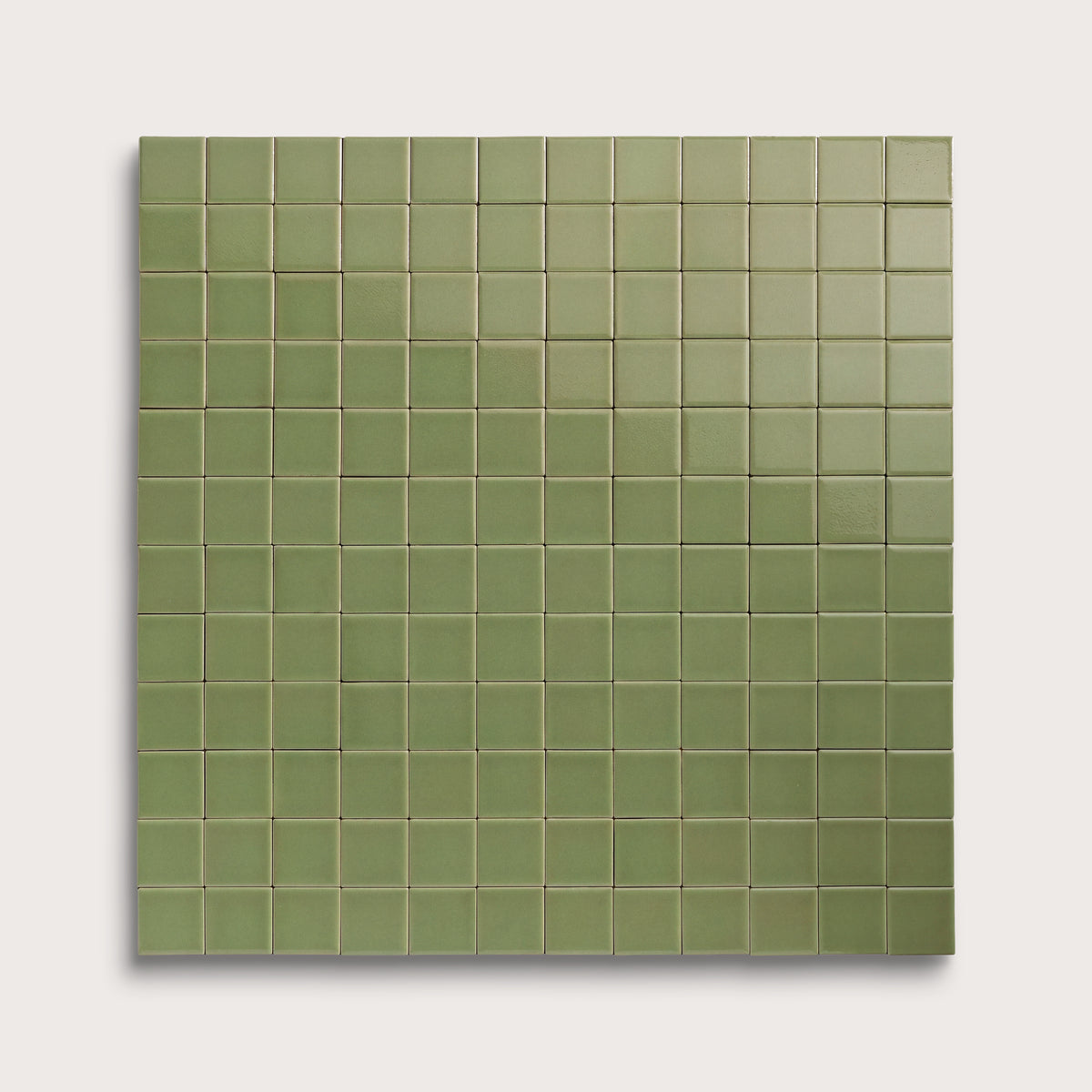 Cactus Green ceramic tile, 2 by 2 inch mosaic, gloss finish